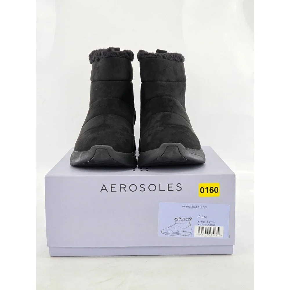 Aerosoles Fawne Ankle Boots Womens 9.5 Black Faux Suede Shearling Trim - New